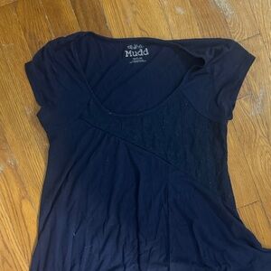 Mudd Navy Short Sleeve Scoop Neck Tee with Textured Panel